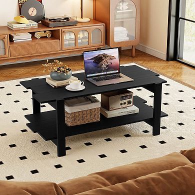 Costway 2-Tier Coffee Table Irregular Center Table with Open Storage Shelf Cocktail Table