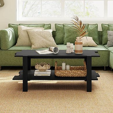 Costway 2-Tier Coffee Table Irregular Center Table with Open Storage Shelf Cocktail Table