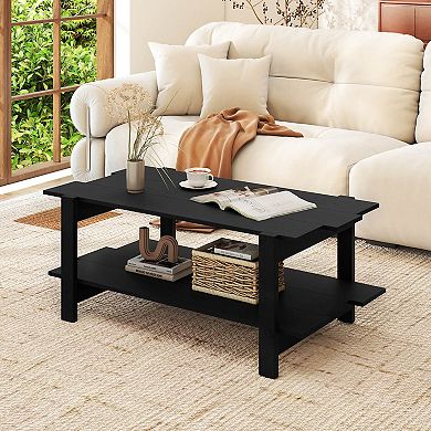 Costway 2-Tier Coffee Table Irregular Center Table with Open Storage Shelf Cocktail Table