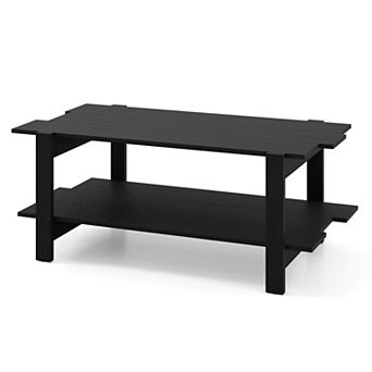 Costway 2 tier Coffee Table Irregular Center Table with Open Storage Shelf Cocktail Table