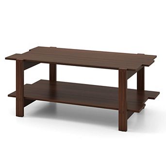 Costway 2 tier Coffee Table Irregular Center Table with Open Storage Shelf Cocktail Table