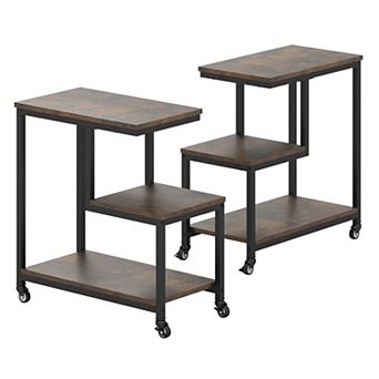 Costway Modern G-Shaped End Table Home 3 tier Side Table with Storage Shelves Accent Table
