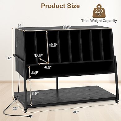 Costway Record Player Stand with Charging Station, Turntable Stand with Vinyl Storage Shelves
