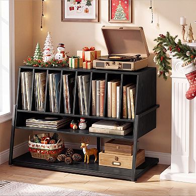 Costway Record Player Stand with Charging Station, Turntable Stand with Vinyl Storage Shelves