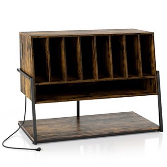 Costway Record Player Stand with Charging Station, Turntable Stand with Vinyl Storage Shelves