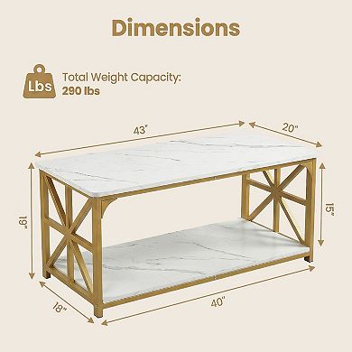 Costway 2-Tier Coffee Table, Industrial Accent Table with Dual Star-shaped Metal Frames