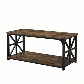 Costway 2 tier Coffee Table, Industrial Accent Table with Dual Star-shaped Metal Frames