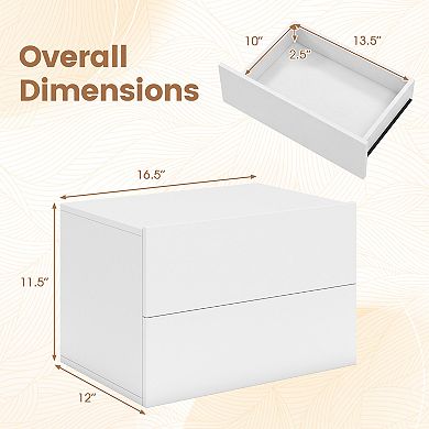 Costway Modern Floating Nightstand, Wall Mounted Bedside Table with 2 Storage Drawers