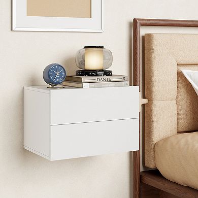 Costway Modern Floating Nightstand, Wall Mounted Bedside Table with 2 Storage Drawers