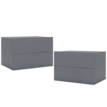 Costway Modern Floating Nightstand, Wall Mounted Bedside Table with 2 Storage Drawers