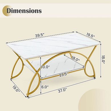 Costway 2-Tier Industrial Coffee Table Rectangular Cocktail Table with Storage Shelf