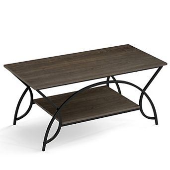 Costway 2 tier Industrial Coffee Table Rectangular Cocktail Table with Storage Shelf