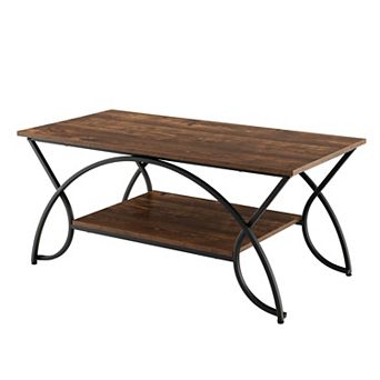 Costway 2 tier Industrial Coffee Table Rectangular Cocktail Table with Storage Shelf