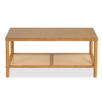 Costway 2 tier Boho Coffee Table for, Rectangular Center Table with Rubber Wood Frame