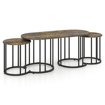 Costway Nesting Coffee Table Set of 3 with Faux Marble Tabletop & Powder-coated Office