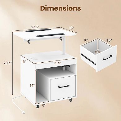 Costway LED Nightstand with Power Outlets, Modern Bedside Table with Flip over