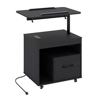 Costway LED Nightstand with Power Outlets, Modern Bedside Table with Flip over