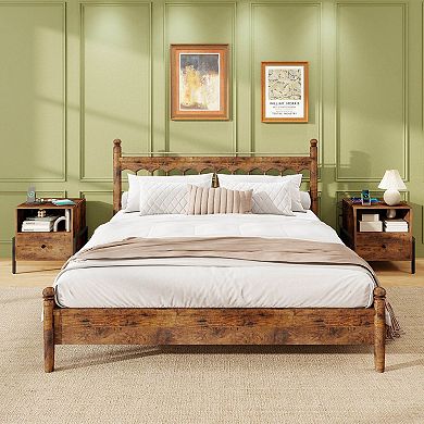 Costway Nightstand with Charging Station Bedside Table with Storage Shelf Side Table