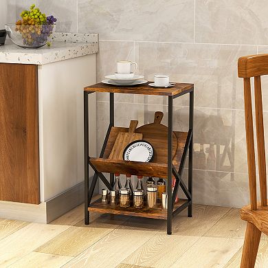 Costway Industrial Side Table 3-Tier End Table with V-Shaped Magazine Holder Beech