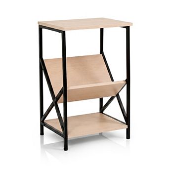 Costway Industrial Side Table 3 tier End Table with V-Shaped Magazine Holder Beech