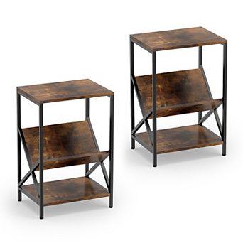 Costway Industrial Side Table 3 tier End Table with V-Shaped Magazine Holder Beech