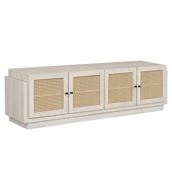 Costway PE Rattan TV Stand Media Console Table w/ 2 Cabinets, Adjustable Shelves for TVs up to 75"