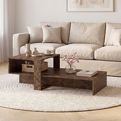 Costway 2-Tier Coffee Table with Open Storage Shelf, Cross-shaped Base for Living Room