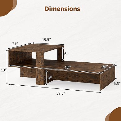 Costway 2-Tier Coffee Table with Open Storage Shelf, Cross-shaped Base for Living Room