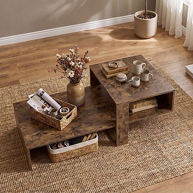 Costway 2-Tier Coffee Table with Open Storage Shelf, Cross-shaped Base for Living Room