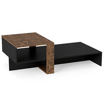 Costway 2 tier Coffee Table with Open Storage Shelf, Cross-shaped Base for Living Room