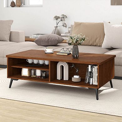 Costway 2-Tier Rectangular Center Table with Storage Shelves & Compartments for Living Room