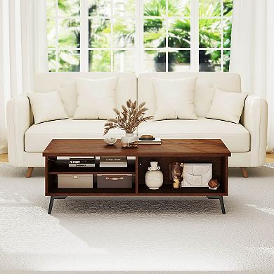 Costway 2-Tier Rectangular Center Table with Storage Shelves & Compartments for Living Room
