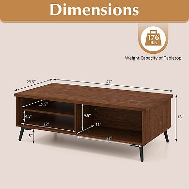 Costway 2-Tier Rectangular Center Table with Storage Shelves & Compartments for Living Room