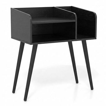 Costway Mid Century Modern End Table with Open Shelves Metal Support Legs for Bedroom