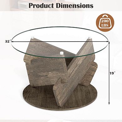 Costway Round Glass Coffee Table 32" Modern Center Table with Clear Tempered Glass Top