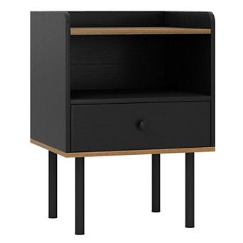 Costway Nightstand Bedside End Table with Drawer & Open Shelf for Living Room Bedroom