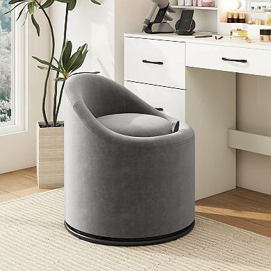 Costway Barrel Chair with Storage 360° Swivel Upholstered Vanity Chair with Backrest