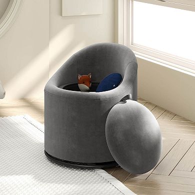 Costway Barrel Chair with Storage 360° Swivel Upholstered Vanity Chair with Backrest