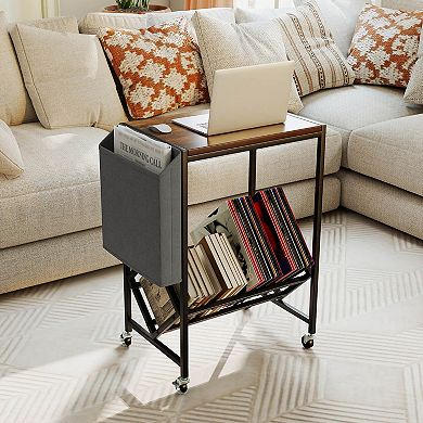 Costway Record Player Stand with Vinyl Record Storage & Side Storage Pouch, Swivel Wheels