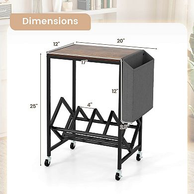 Costway Record Player Stand with Vinyl Record Storage & Side Storage Pouch, Swivel Wheels