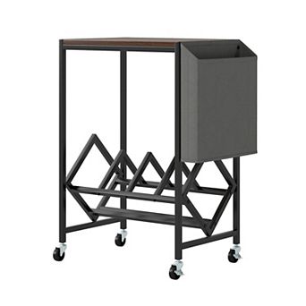 Costway Record Player Stand with Vinyl Record Storage & Side Storage Pouch, Swivel Wheels