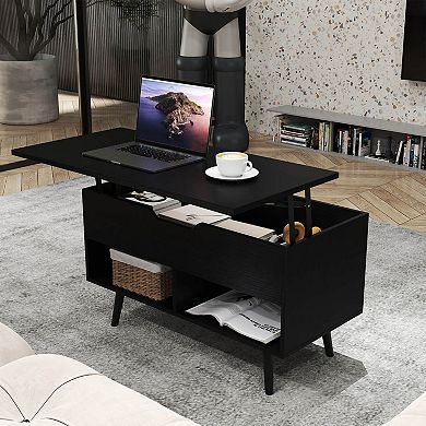 Costway 31.5" Lift Top CoffeeTable ModernTable with Hidden Compartment Wood Legs For Home