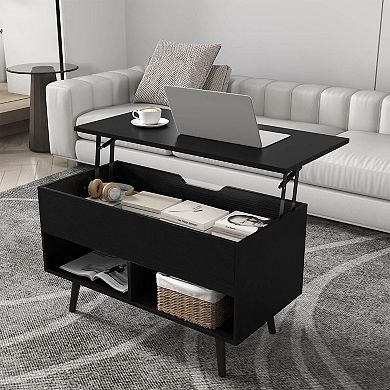 Costway 31.5" Lift Top CoffeeTable ModernTable with Hidden Compartment Wood Legs For Home