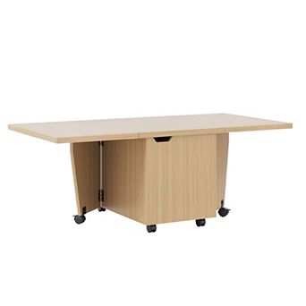 Costway Foldable Coffee Table 48" Extendable Center Table with Storage Cabinets & Wheels
