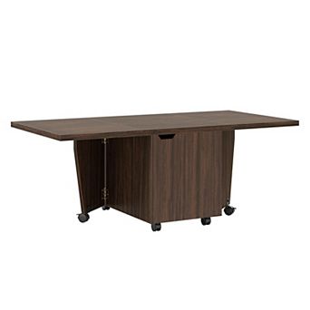 Costway Foldable Coffee Table 48" Extendable Center Table with Storage Cabinets & Wheels