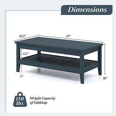 Costway 2-Tier Rectangle Center Table with Slatted Storage Shelf & Thickened Tabletop