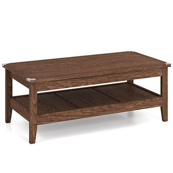 Costway 2 tier Rectangle Center Table with Slatted Storage Shelf & Thickened Tabletop