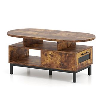 Costway 47” Oval Top Coffee Table with 4 Open Compartments & Drawer, 5 support legs