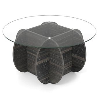 Costway 35" Round Coffee Table Modern Accent Table with Tempered Glass Top for Living Room