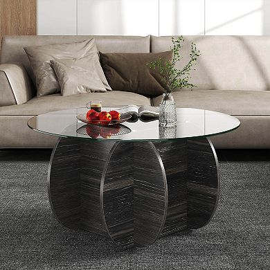 Costway 35" Round Coffee Table Modern Accent Table with Tempered Glass Top for Living Room
